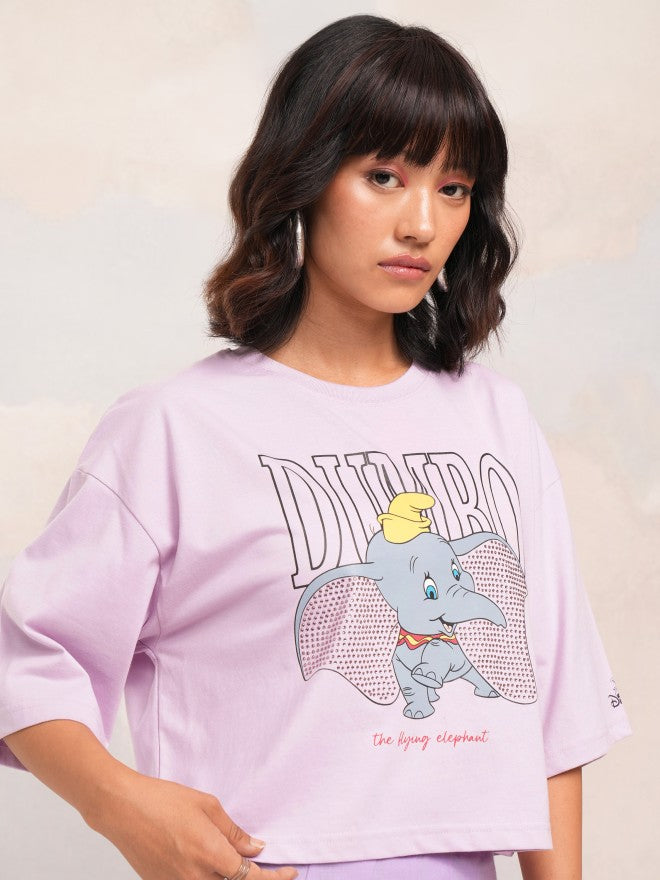 Disney By Tokyo Talkies Women Lavender Dumbo Printed Round Neck T-Shirt - Lavender - Image 6