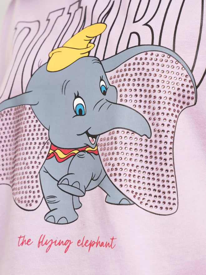 Disney By Tokyo Talkies Women Lavender Dumbo Printed Round Neck T-Shirt - Lavender - Image 7