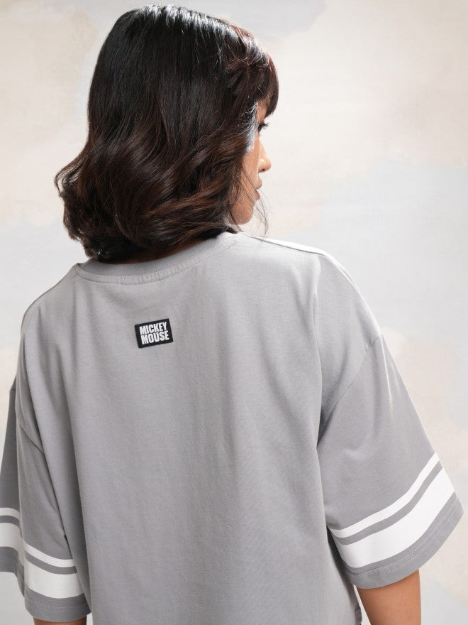 Disney By Tokyo Talkies Women Grey Mickey Mouse Printed Round Neck T-Shirt - Grey - Image 3