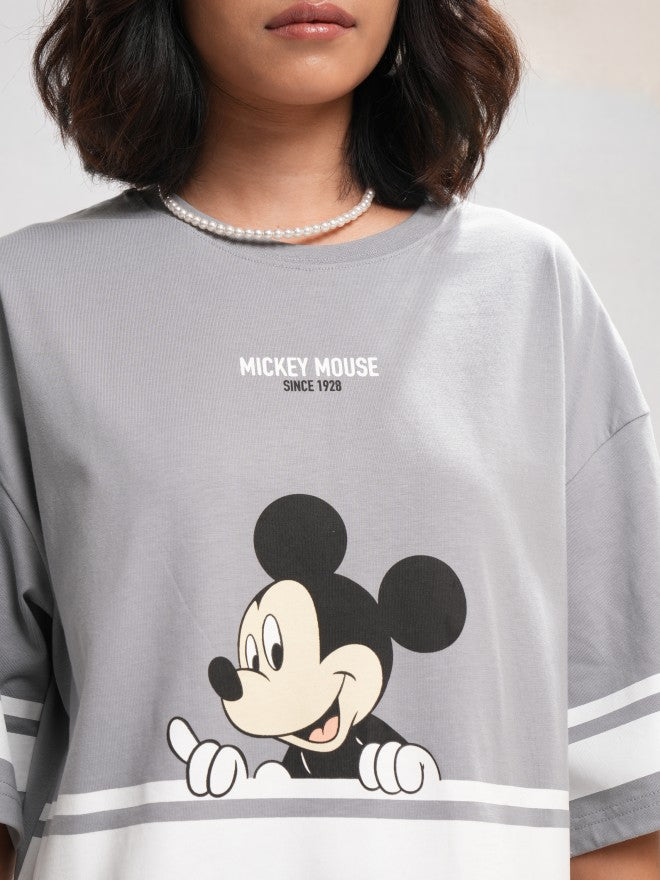 Disney By Tokyo Talkies Women Grey Mickey Mouse Printed Round Neck T-Shirt - Grey - Image 5