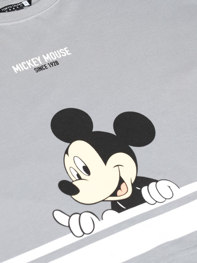 Disney By Tokyo Talkies Women Grey Mickey Mouse Printed Round Neck T-Shirt - Grey - Image 8