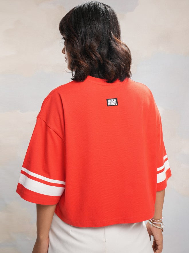 Disney By Tokyo Talkies Women Red Mickey Mouse Printed Round Neck T-Shirt - Red - Image 3