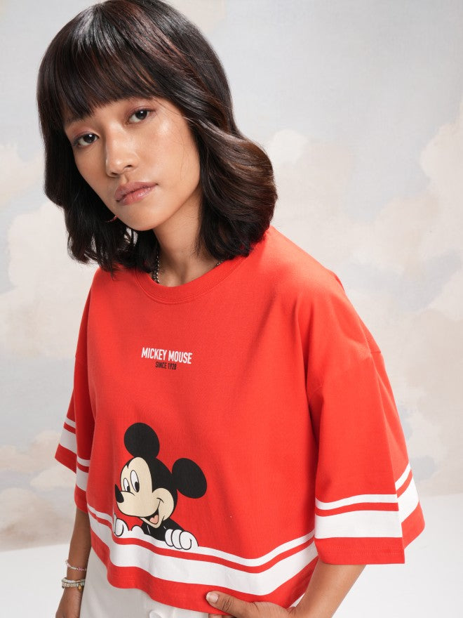 Disney By Tokyo Talkies Women Red Mickey Mouse Printed Round Neck T-Shirt - Red - Image 4