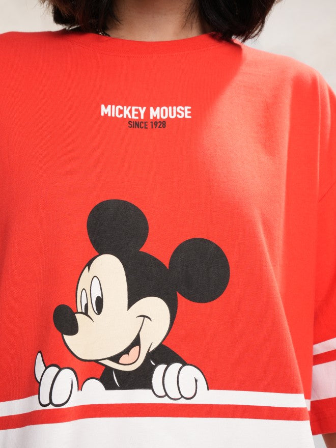 Disney By Tokyo Talkies Women Red Mickey Mouse Printed Round Neck T-Shirt - Red - Image 5