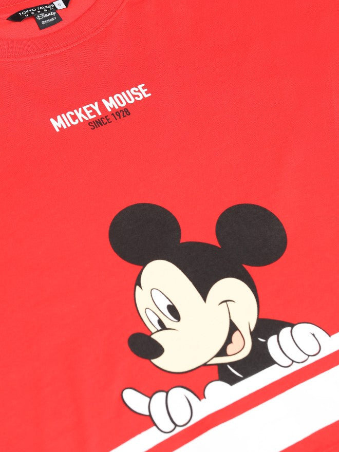 Disney By Tokyo Talkies Women Red Mickey Mouse Printed Round Neck T-Shirt - Red - Image 8