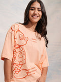 Disney By Tokyo Talkies Women Peach Mickey Mouse Printed Round Neck T-Shirt - Peach - Image 1