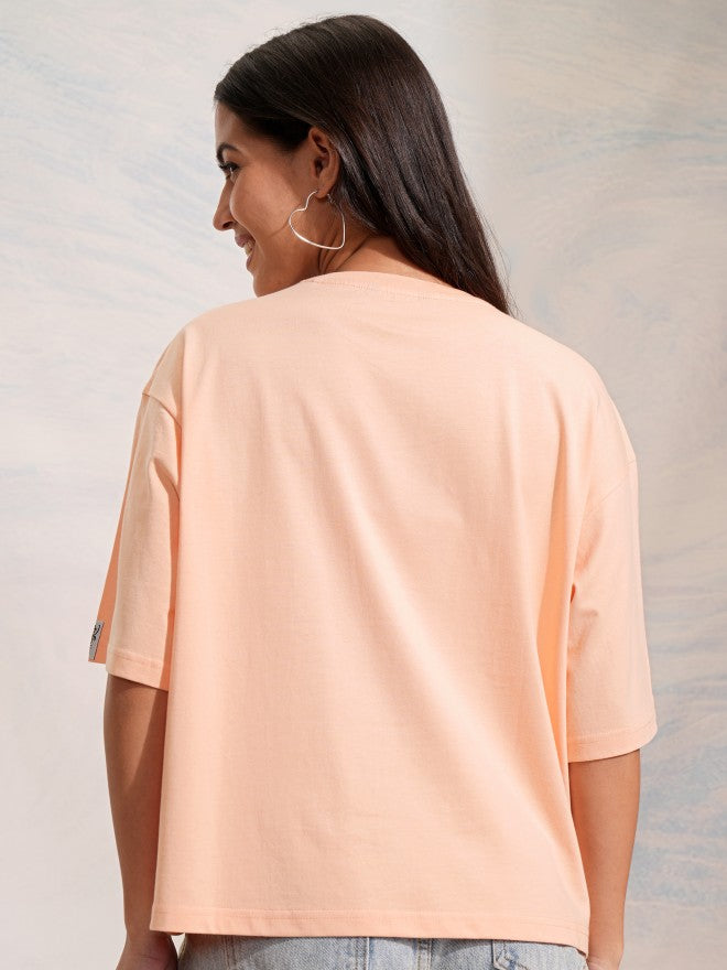 Disney By Tokyo Talkies Women Peach Mickey Mouse Printed Round Neck T-Shirt - Peach - Image 3