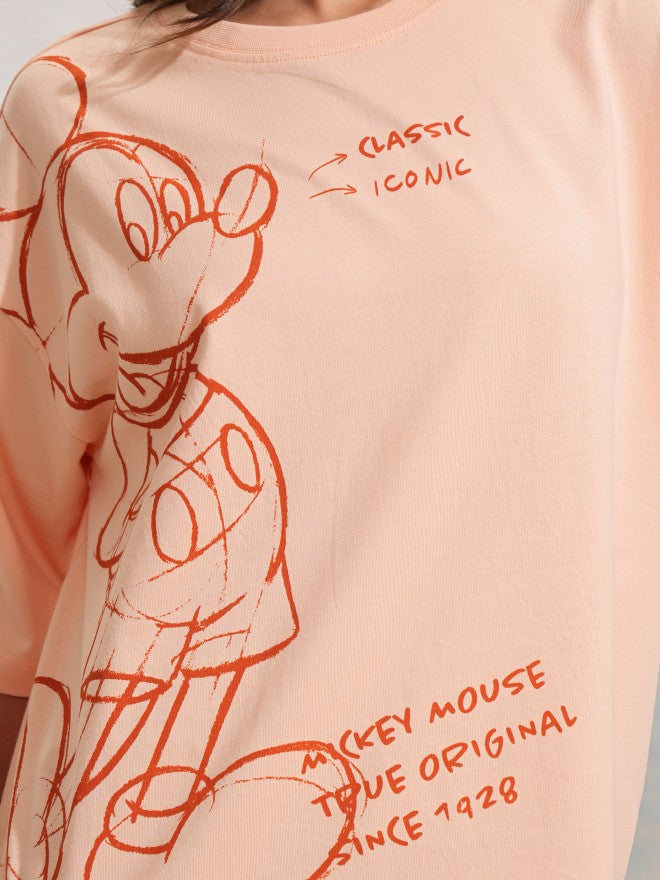 Disney By Tokyo Talkies Women Peach Mickey Mouse Printed Round Neck T-Shirt - Peach - Image 7