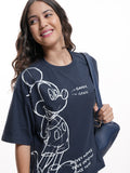 Disney By Tokyo Talkies Women Navy Blue Mickey Mouse Printed Round Neck T-Shirt - Navy Blue - Image 1