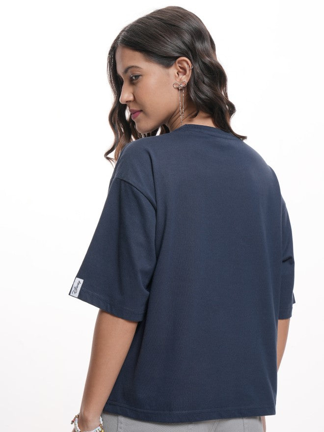 Disney By Tokyo Talkies Women Navy Blue Mickey Mouse Printed Round Neck T-Shirt - Navy Blue - Image 3