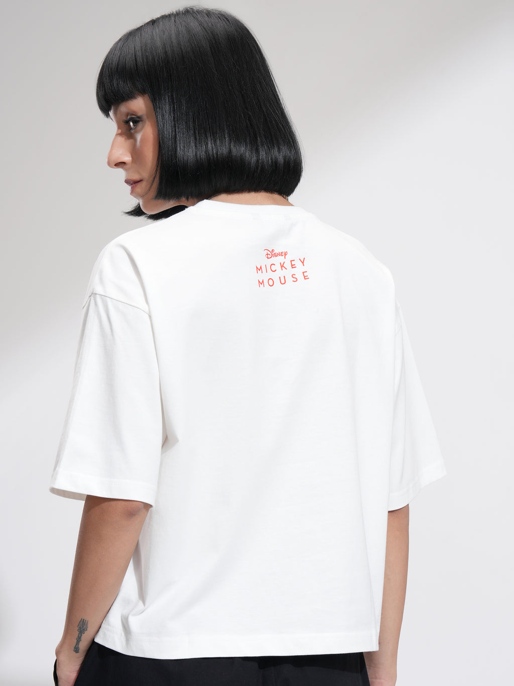 Disney By Tokyo Talkies Women White Mickey Mouse Printed Round Neck T-Shirt - White - Image 3