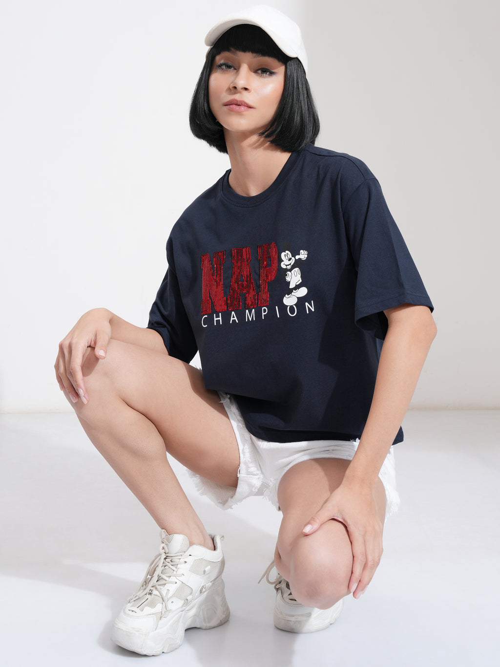 Disney By Tokyo Talkies Women Navy Blue Mickey Mouse Printed Round Neck T-Shirt - Navy Blue - Image 2