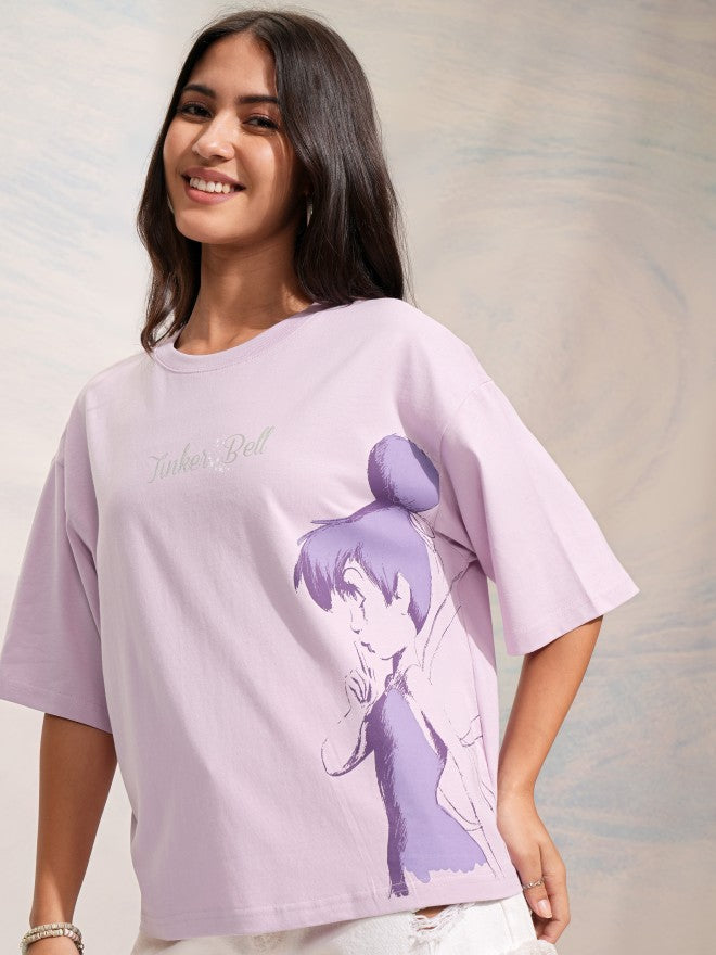 Disney By Tokyo Talkies Women Lavender Tinker Bell Printed Round Neck T-Shirt - Lavender - Image 4