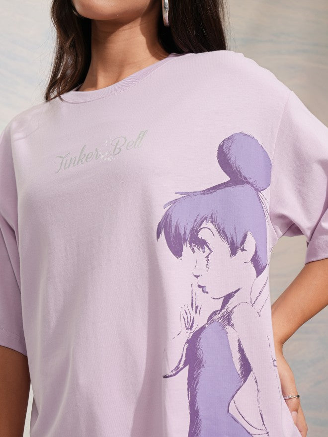 Disney By Tokyo Talkies Women Lavender Tinker Bell Printed Round Neck T-Shirt - Lavender - Image 5