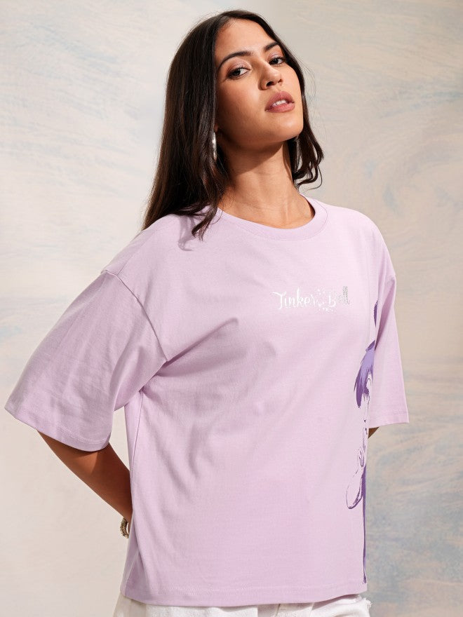Disney By Tokyo Talkies Women Lavender Tinker Bell Printed Round Neck T-Shirt - Lavender - Image 6