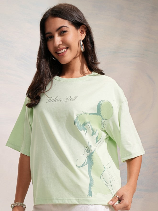 Disney By Tokyo Talkies Women Green Tinker Bell Printed Round Neck T-Shirt - Green - Image 4