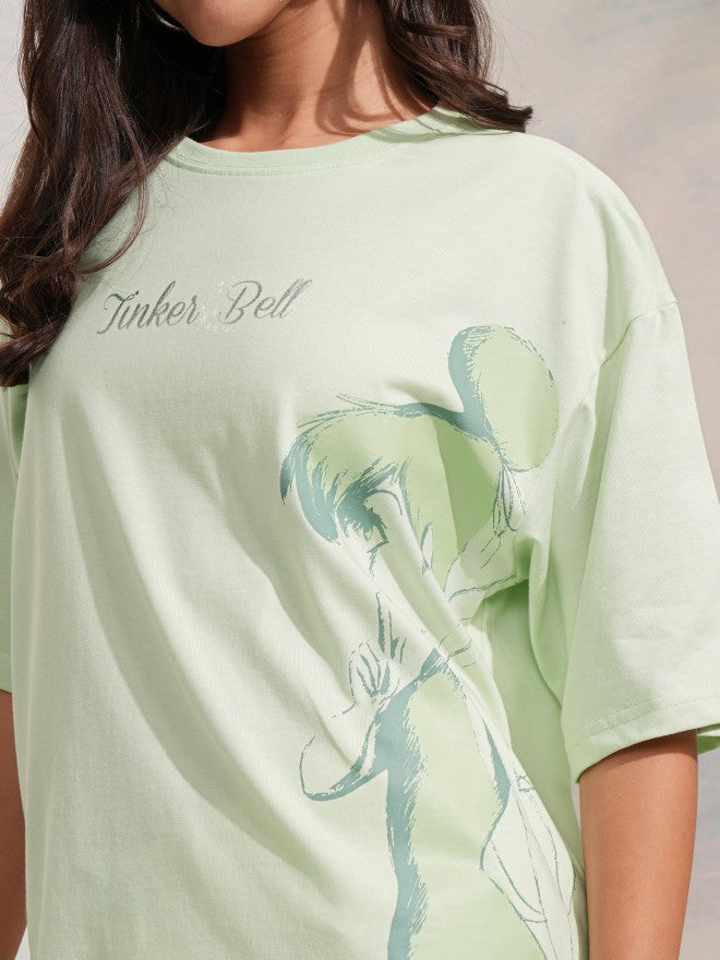 Disney By Tokyo Talkies Women Green Tinker Bell Printed Round Neck T-Shirt - Green - Image 5