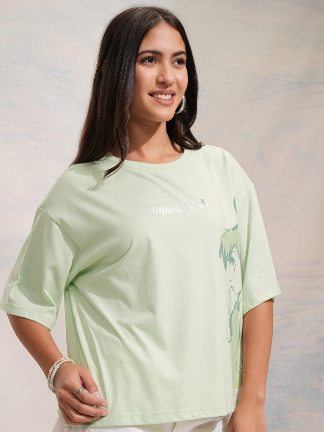 Disney By Tokyo Talkies Women Green Tinker Bell Printed Round Neck T-Shirt - Green - Image 6