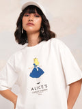 Disney By Tokyo Talkies Women White Alice Printed Round Neck T-Shirt - White - Image 1