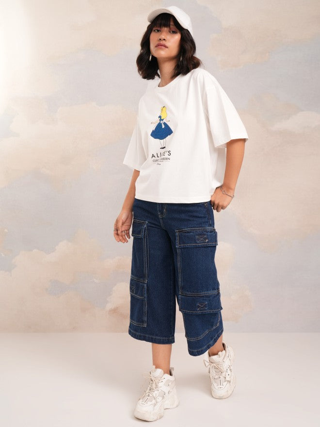 Disney By Tokyo Talkies Women White Alice Printed Round Neck T-Shirt - White - Image 2