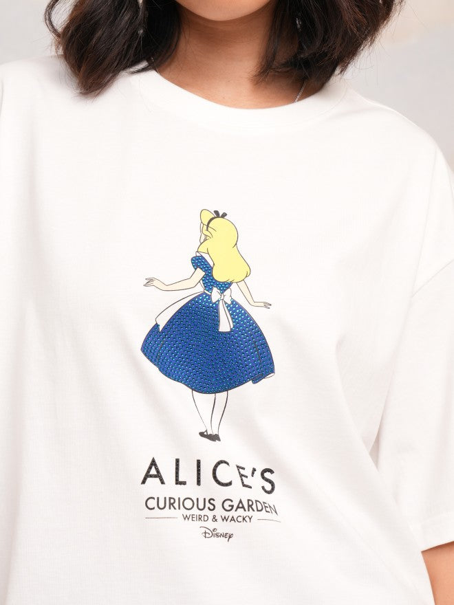 Disney By Tokyo Talkies Women White Alice Printed Round Neck T-Shirt - White - Image 5