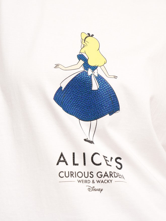 Disney By Tokyo Talkies Women White Alice Printed Round Neck T-Shirt - White - Image 7