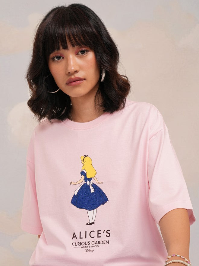 Disney By Tokyo Talkies Women Pink Alice Printed Round Neck T-Shirt - Pink - Image 1
