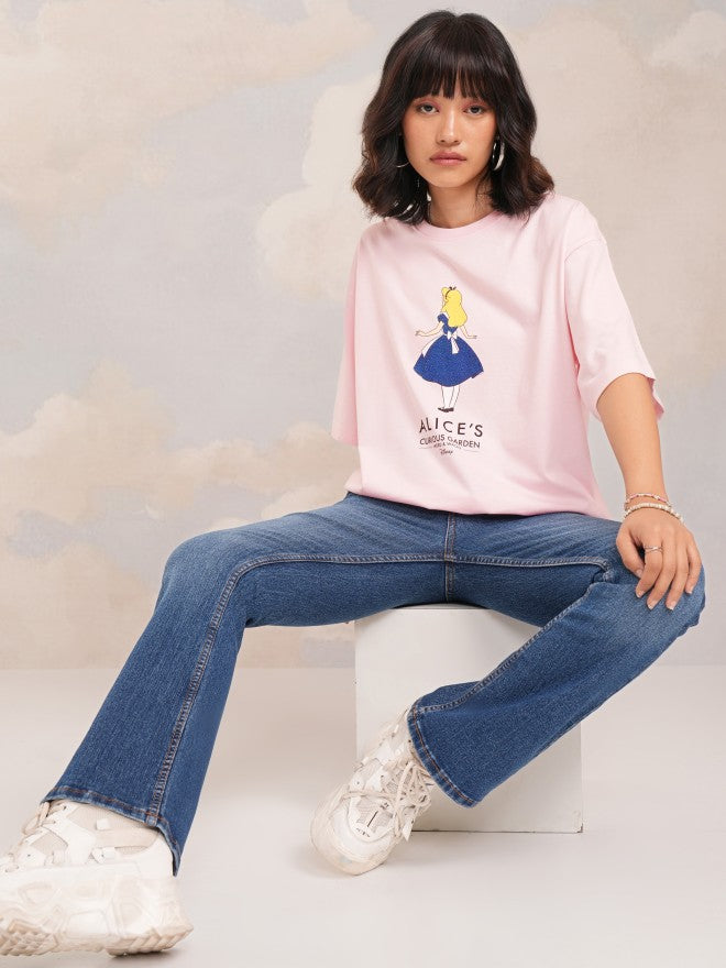 Disney By Tokyo Talkies Women Pink Alice Printed Round Neck T-Shirt - Pink - Image 2