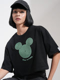 Disney By Tokyo Talkies Women Black Mickey Mouse Printed Round Neck T-Shirt - Black - Image 1