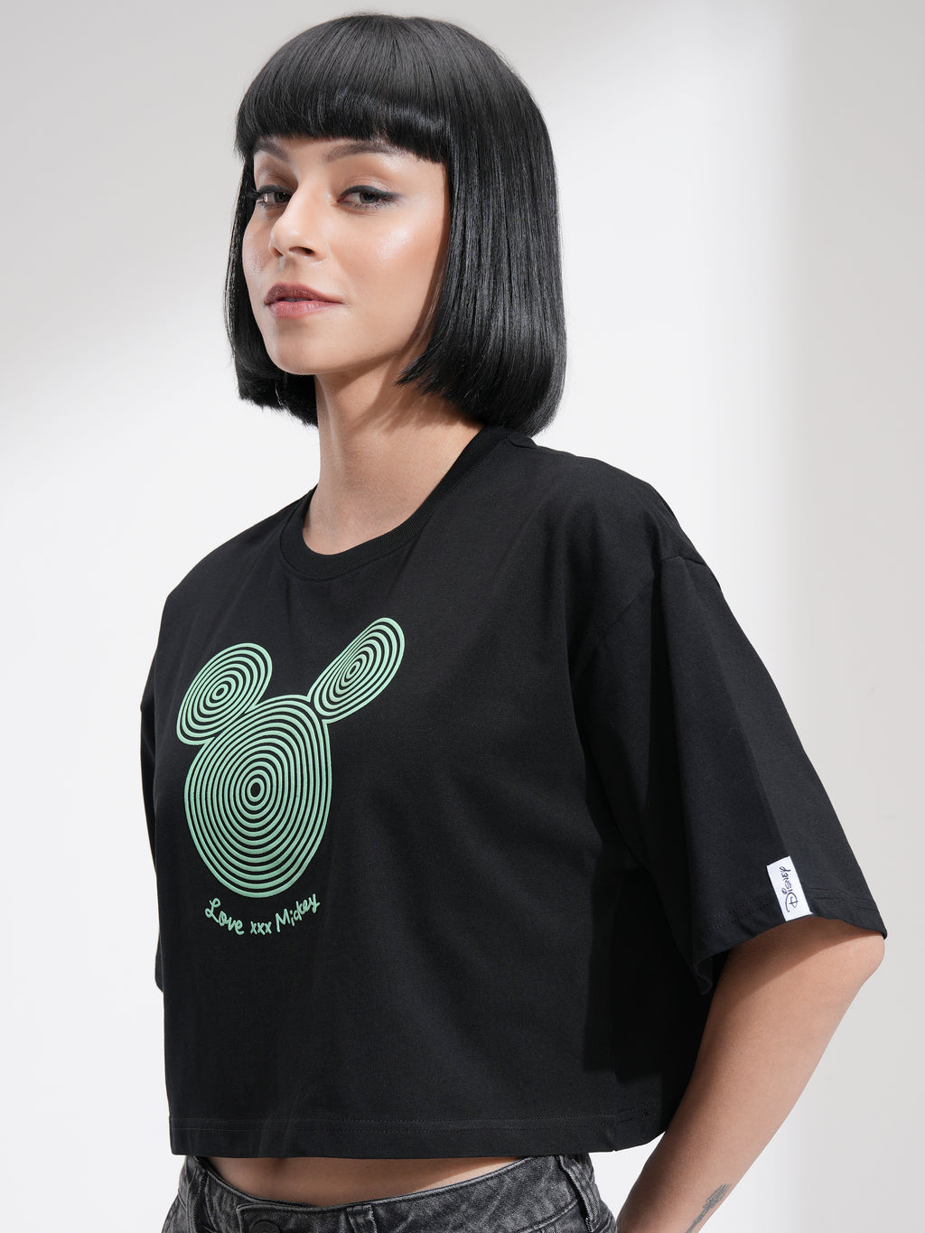 Disney By Tokyo Talkies Women Black Mickey Mouse Printed Round Neck T-Shirt - Black - Image 4