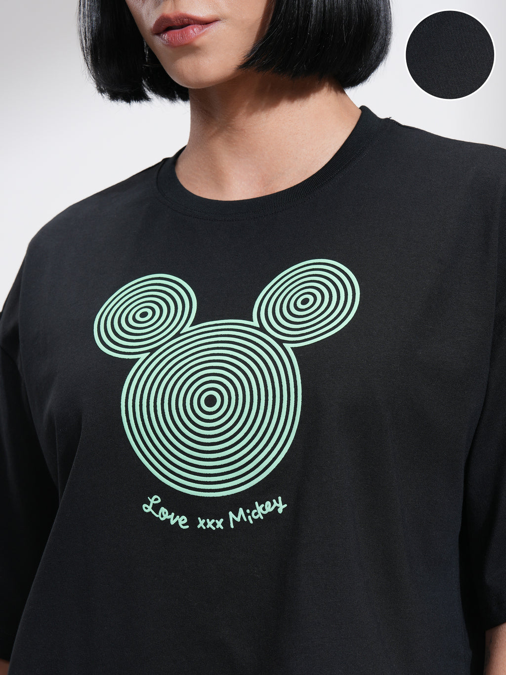 Disney By Tokyo Talkies Women Black Mickey Mouse Printed Round Neck T-Shirt - Black - Image 5