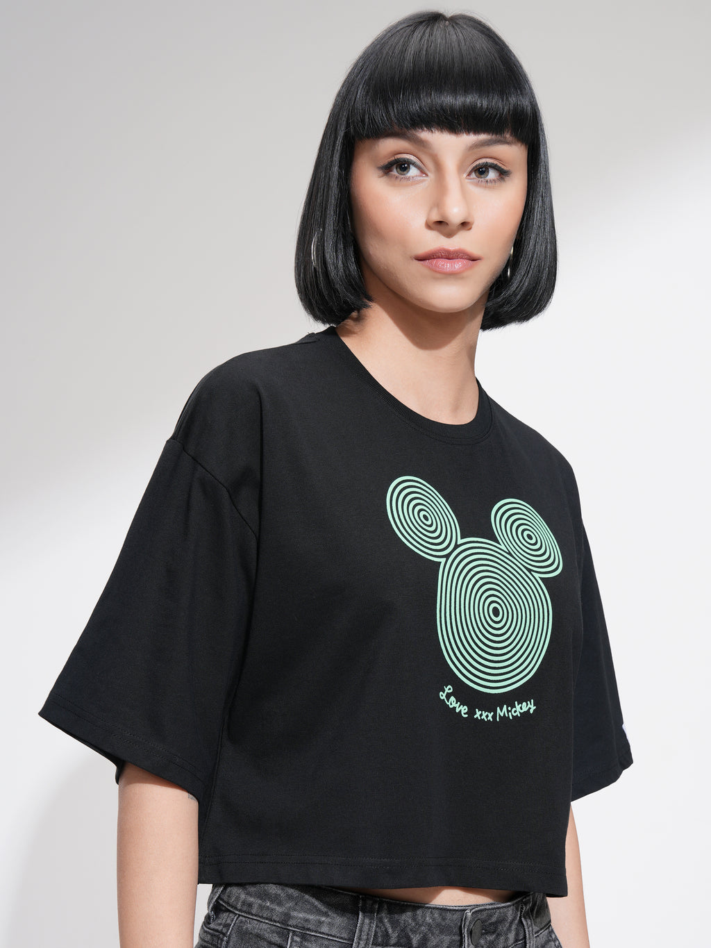 Disney By Tokyo Talkies Women Black Mickey Mouse Printed Round Neck T-Shirt - Black - Image 6