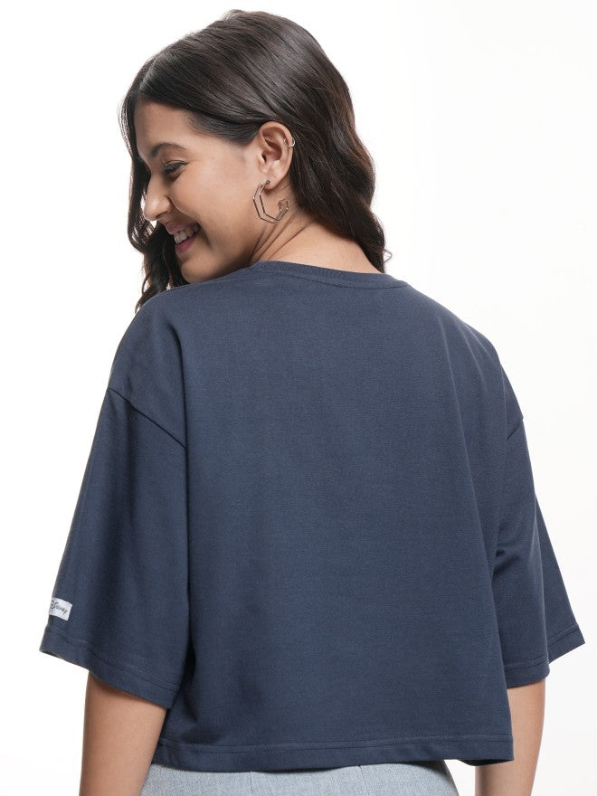 Disney By Tokyo Talkies Women Navy Blue Stitch Printed Round Neck T-Shirt - Navy Blue - Image 3