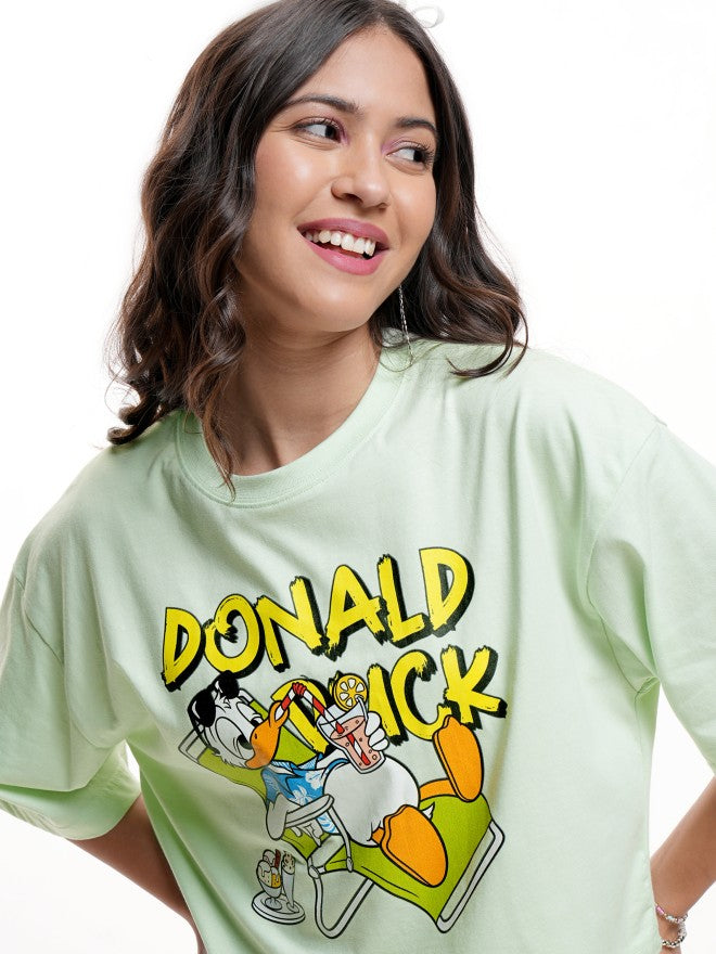 Disney By Tokyo Talkies Women Green Donald Duck Printed Round Neck T-Shirt - Green - Image 1
