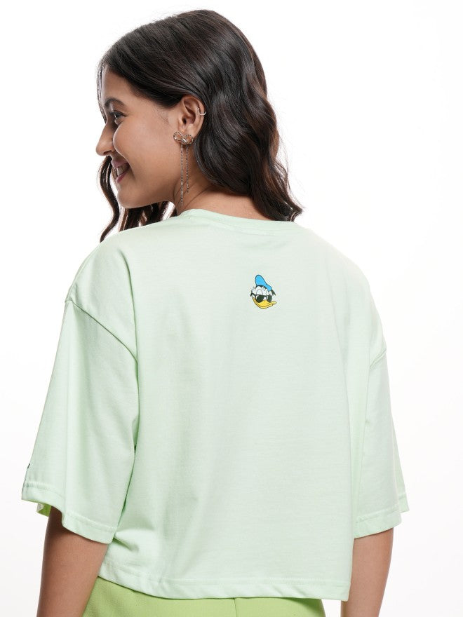 Disney By Tokyo Talkies Women Green Donald Duck Printed Round Neck T-Shirt - Green - Image 3