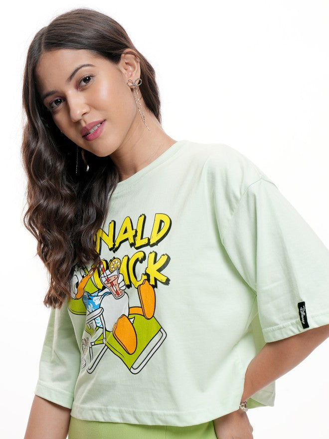 Disney By Tokyo Talkies Women Green Donald Duck Printed Round Neck T-Shirt - Green - Image 4