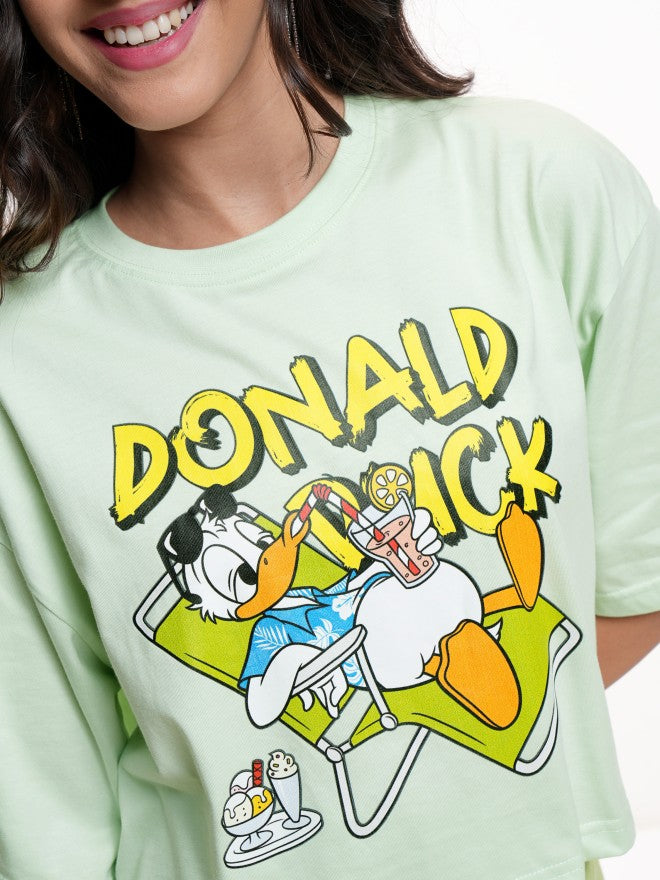 Disney By Tokyo Talkies Women Green Donald Duck Printed Round Neck T-Shirt - Green - Image 5