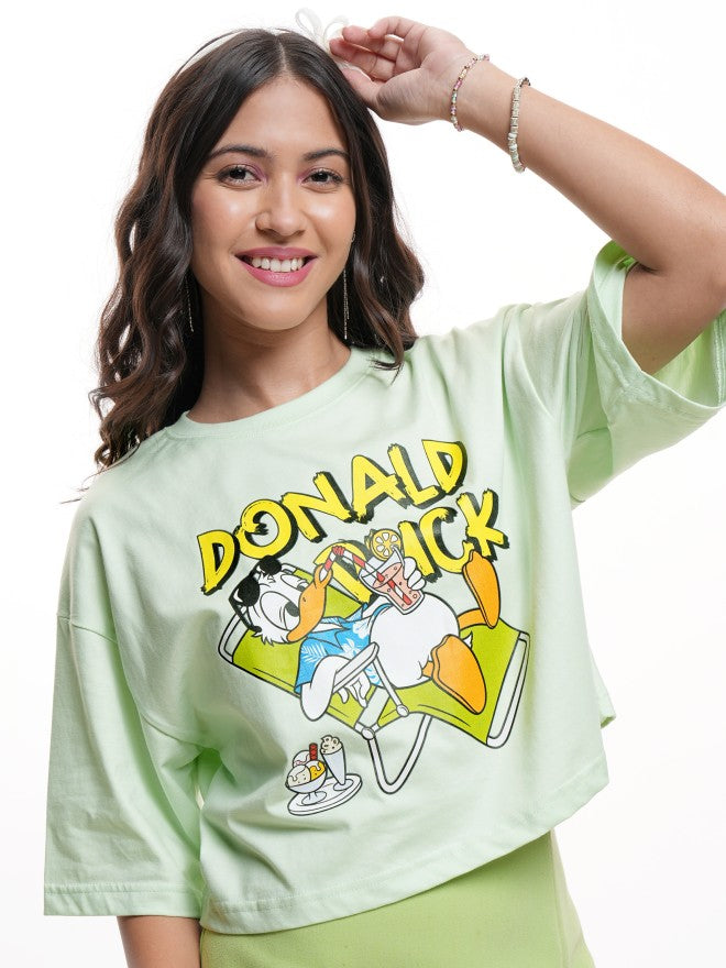 Disney By Tokyo Talkies Women Green Donald Duck Printed Round Neck T-Shirt - Green - Image 6