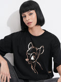 Disney By Tokyo Talkies Women Black Bambi Printed Round Neck T-Shirt - Black - Image 1