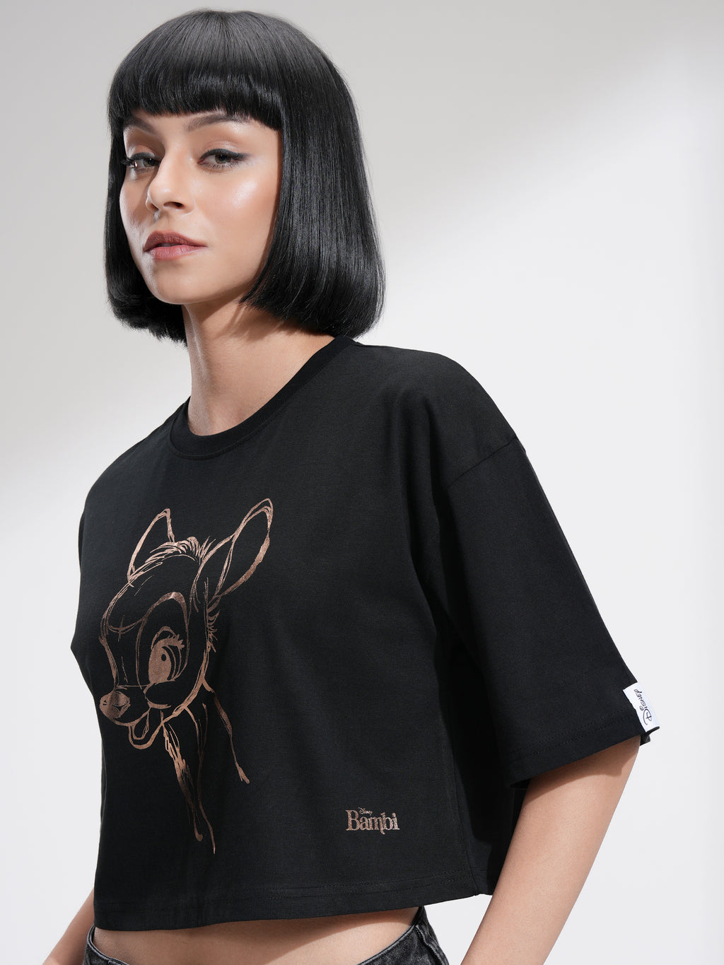 Disney By Tokyo Talkies Women Black Bambi Printed Round Neck T-Shirt - Black - Image 4