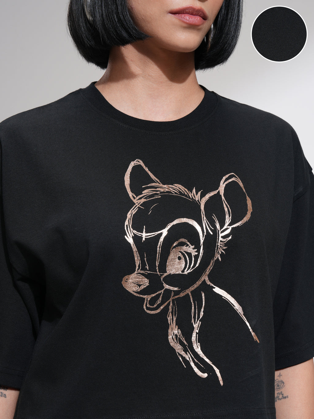 Disney By Tokyo Talkies Women Black Bambi Printed Round Neck T-Shirt - Black - Image 5