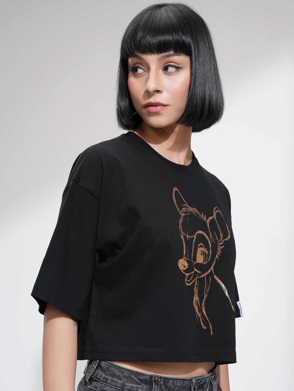 Disney By Tokyo Talkies Women Black Bambi Printed Round Neck T-Shirt - Black - Image 6