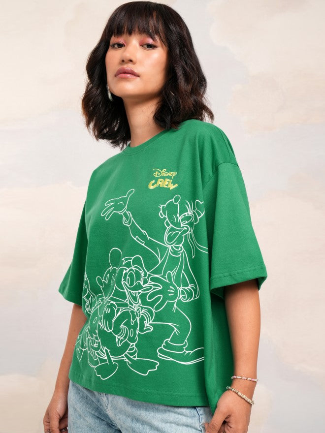 Disney By Tokyo Talkies Women Green Mickey Mouse Printed Round Neck T-Shirt - Green - Image 4