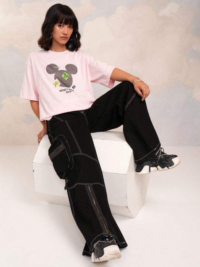 Disney By Tokyo Talkies Women Pink Mickey Mouse Printed Round Neck T-Shirt - Pink - Image 2
