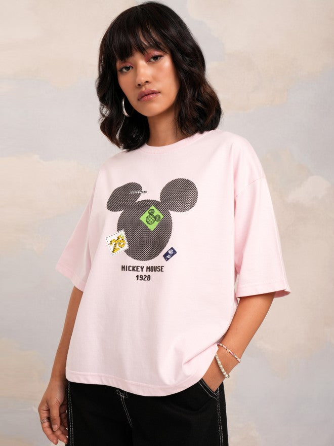 Disney By Tokyo Talkies Women Pink Mickey Mouse Printed Round Neck T-Shirt - Pink - Image 4