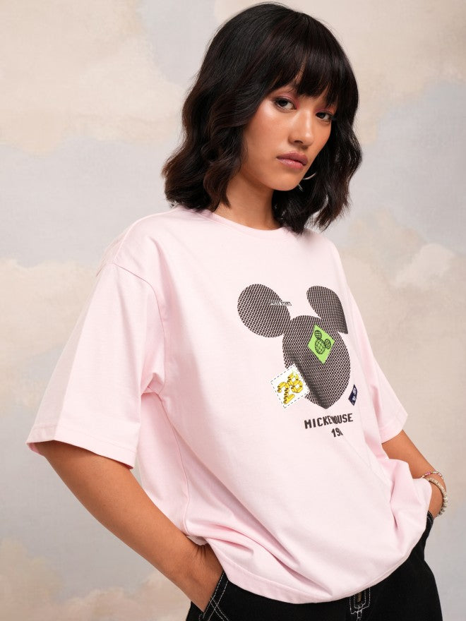 Disney By Tokyo Talkies Women Pink Mickey Mouse Printed Round Neck T-Shirt - Pink - Image 6