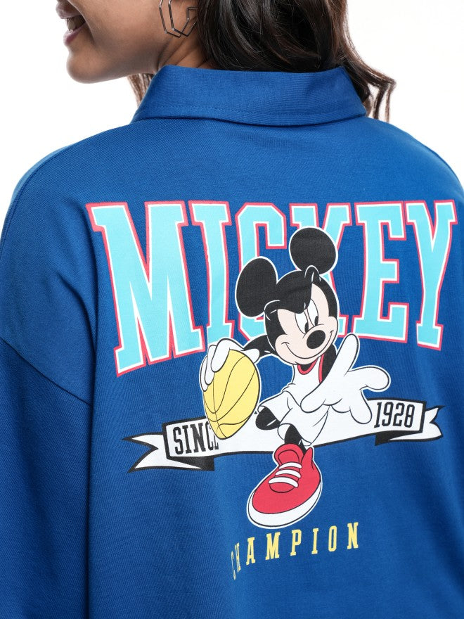Disney By Tokyo Talkies Women Blue Mickey Mouse Printed Polo Collar T-Shirt - Blue - Image 7