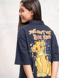 Disney By Tokyo Talkies Women Navy Blue Simba Printed Polo Collar T-Shirt - Navy Blue - Image 1
