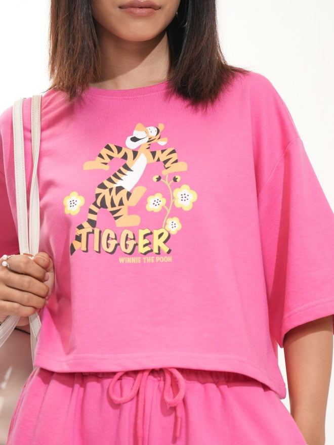 Disney By Tokyo Talkies Women Pink Tigger T-Shirt With Short - Pink - Image 5
