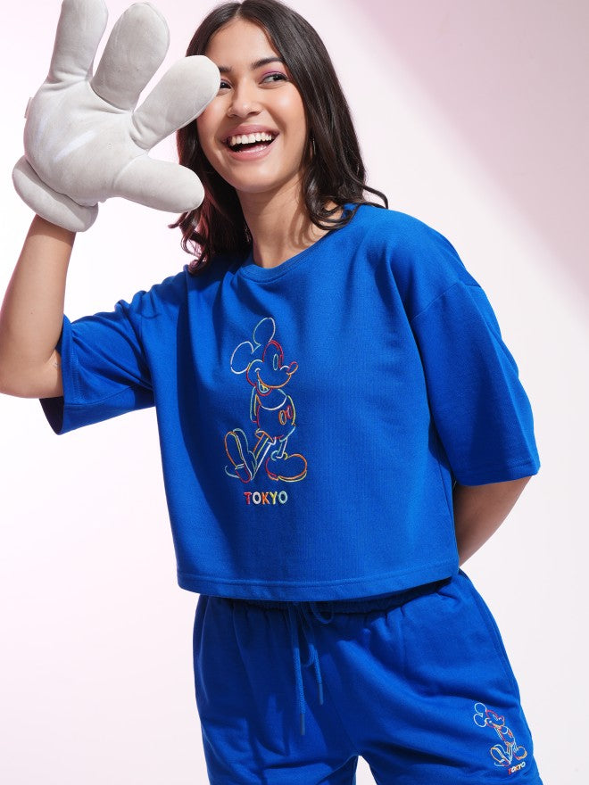 Disney By Tokyo Talkies Women Blue Mickey Mouse T-shirt With Short - Blue - Image 1